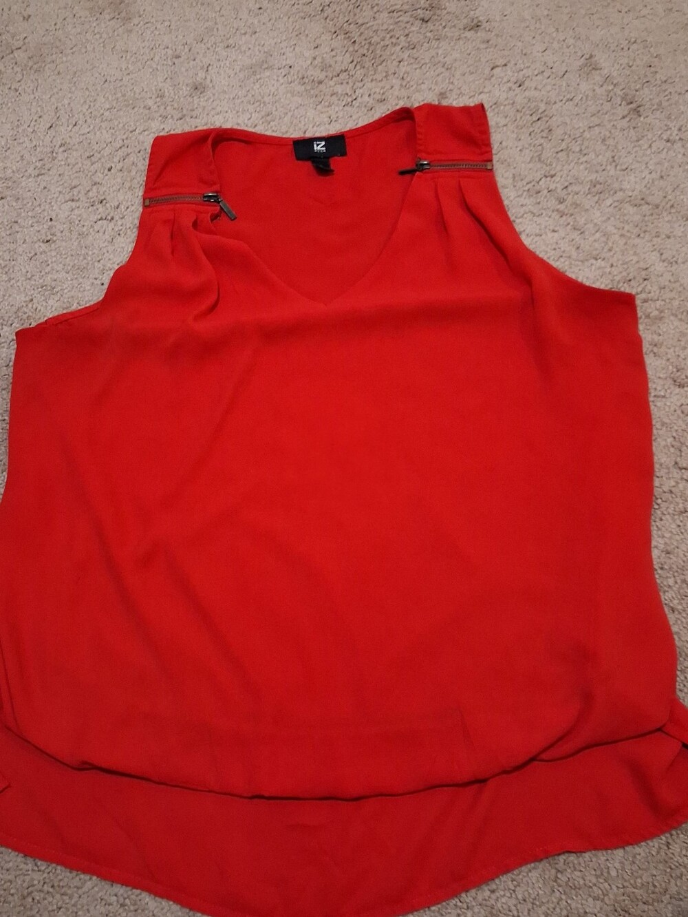 Iz Byer Red Sleeveless V-Neck Top with Shoulder Zips Size Large